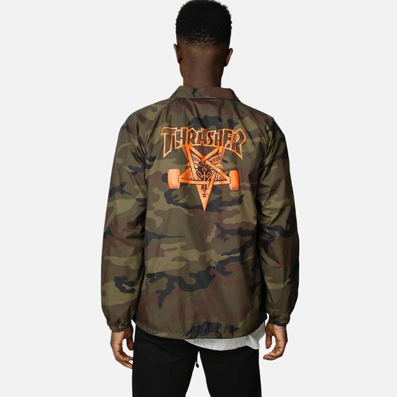 Thrasher Magazine Men’s Skategoat Camouflage Coach Jacket Green Camo Size Large - Picture 2 of 14